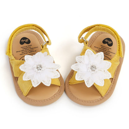 Baby Girls Princess Sandals, Big Rhinestone Flower Open Totes Anti-Skid Soft Sole Walking Shoes, Ankle Stick-On Summer Foot Wear