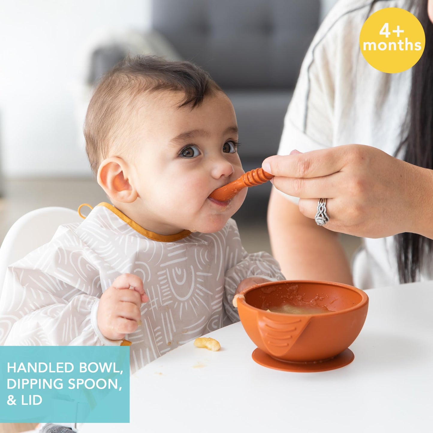 Bumkins Baby Bowls, Disney Minnie Mouse Silicone Baby Feeding Set, Suction Bowls for Baby and Toddler with Spoon, First Feeding Set, Platinum Silicone Bowl for Babies 4 Months