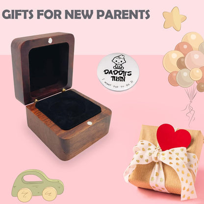 New Baby Gifts for New Parents Mom Daddy Funny Double-Sided Silver Decision Coin with Handmade Wooden Box Pregnant Gifts for First Time Moms Keepsake for Baby Memory