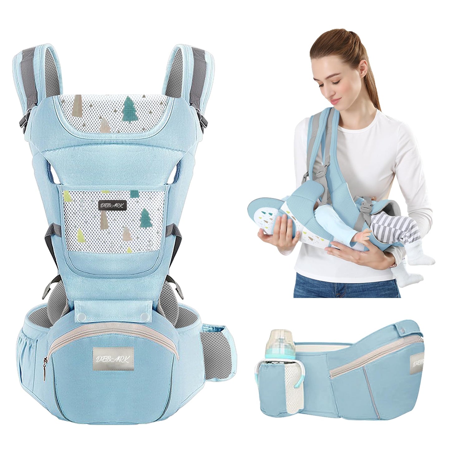 Baby Carrier Newborn to Toddler - Debark Baby Carrier with Hip Seat, 6-in-1 Adjustable Detachable Ergonomic Infant Carrier for Babies from 0-36 Months, Ideal for Baby Travel Essentials (Grey)