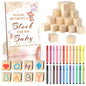 Baby Shower Games Sign Kit with 50 Blank Wooden Baby Blocks, 24 Acrylic Paint Marker and Wooden Sign, Blocks for Baby Shower, Gender Reveals Party(Green)