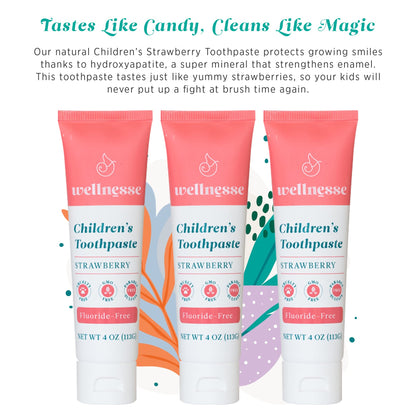 Wellnesse Kids Hydroxyapatite Toothpaste with Xylitol - Fluoride Free Toddler & Children's Natural Toothpaste, Freshens Breath, Sensory-Friendly Oral Care, Vegan, Strawberry Flavor, 4 oz (Pack of 1)