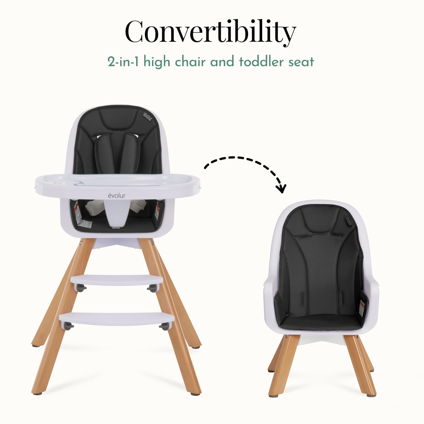Evolur Zoodle 2 in 1 Convertible Baby High Chair in Light Gray