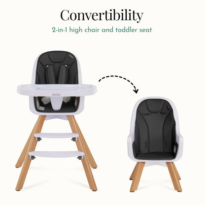 Evolur Zoodle 2 in 1 Convertible Baby High Chair in Light Gray