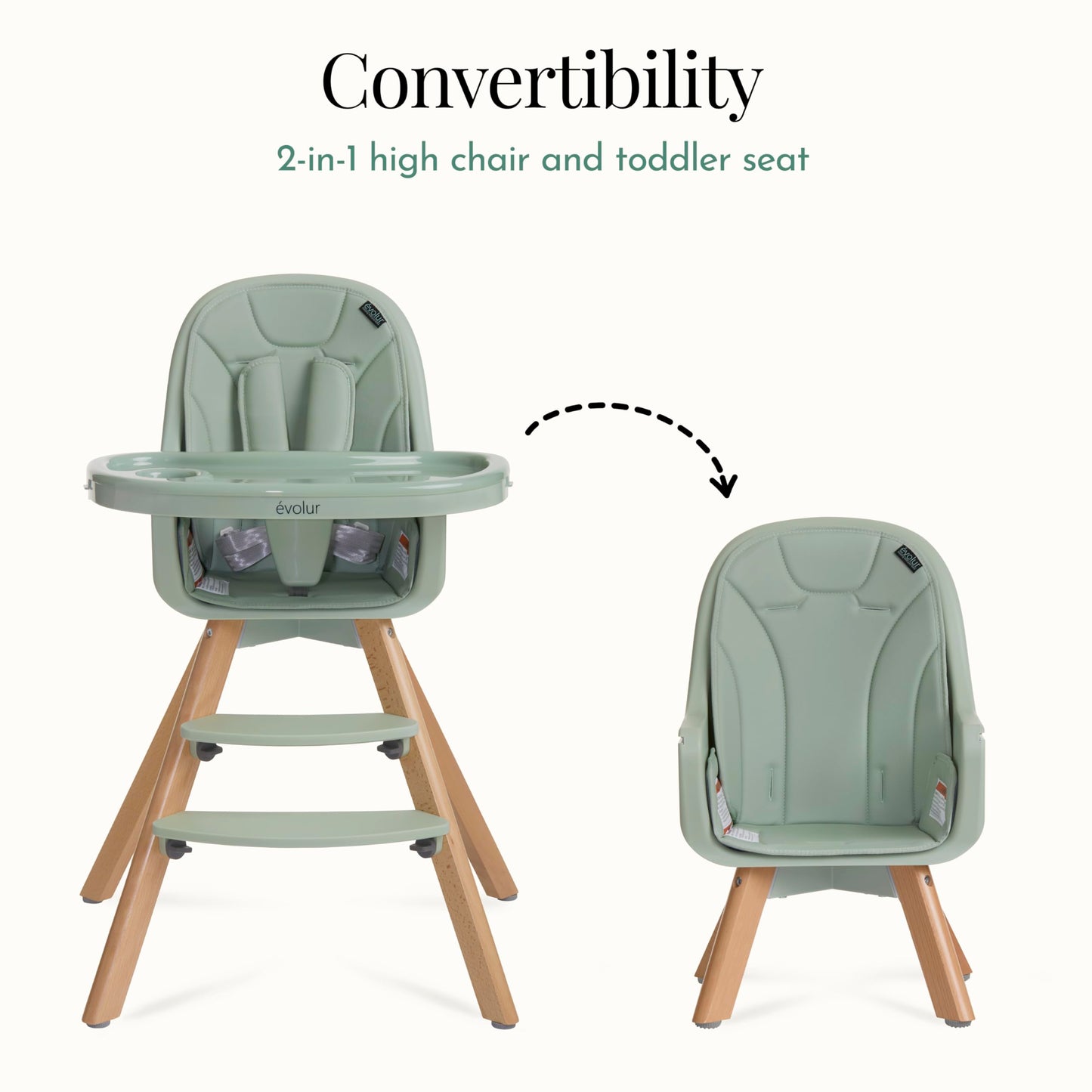 Evolur Zoodle 2 in 1 Convertible Baby High Chair in Light Gray