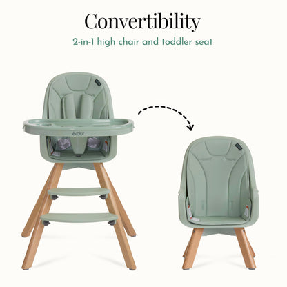 Evolur Zoodle 2 in 1 Convertible Baby High Chair in Light Gray