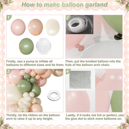 Pink and Sage Green Balloon Arch Kit 131 Pcs Dusty Pink Green Balloons Different Size for Wedding Birthday Baby Shower Gender Reveal Decorations