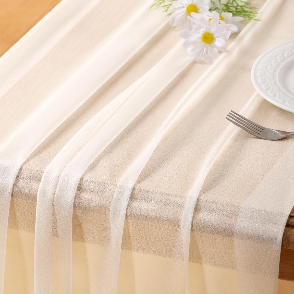 Socomi Blush Pink Gauze Table Runner Chiffon Like Wedding Table Runner 120 inches Long Boho Rustic for Bridal Shower Decorations Baby Shower