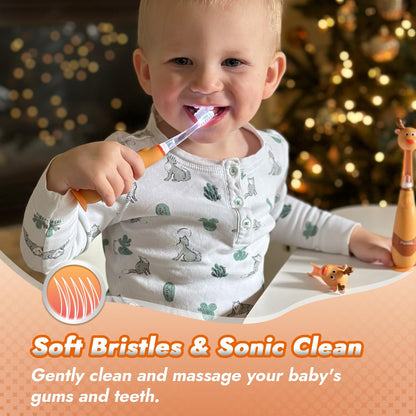 Papablic Toddler Sonic Electric Kids Toothbrush for Ages 1-3 Years, Baby Electric Toothbrush with Cute Penguin Cover and Smart LED Timer, 2 Brush Heads (Pippin)
