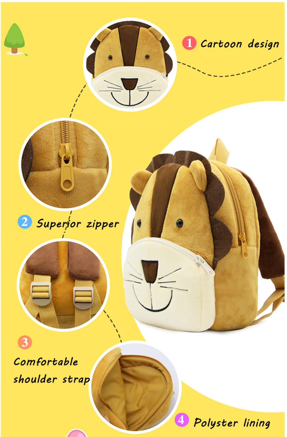 Ladyzone Toddler Backpack Zoo Animals Backpacks Cute Plush Bag Cartoon 10" Preschool Book Bag For 2+ Years Girls Boys