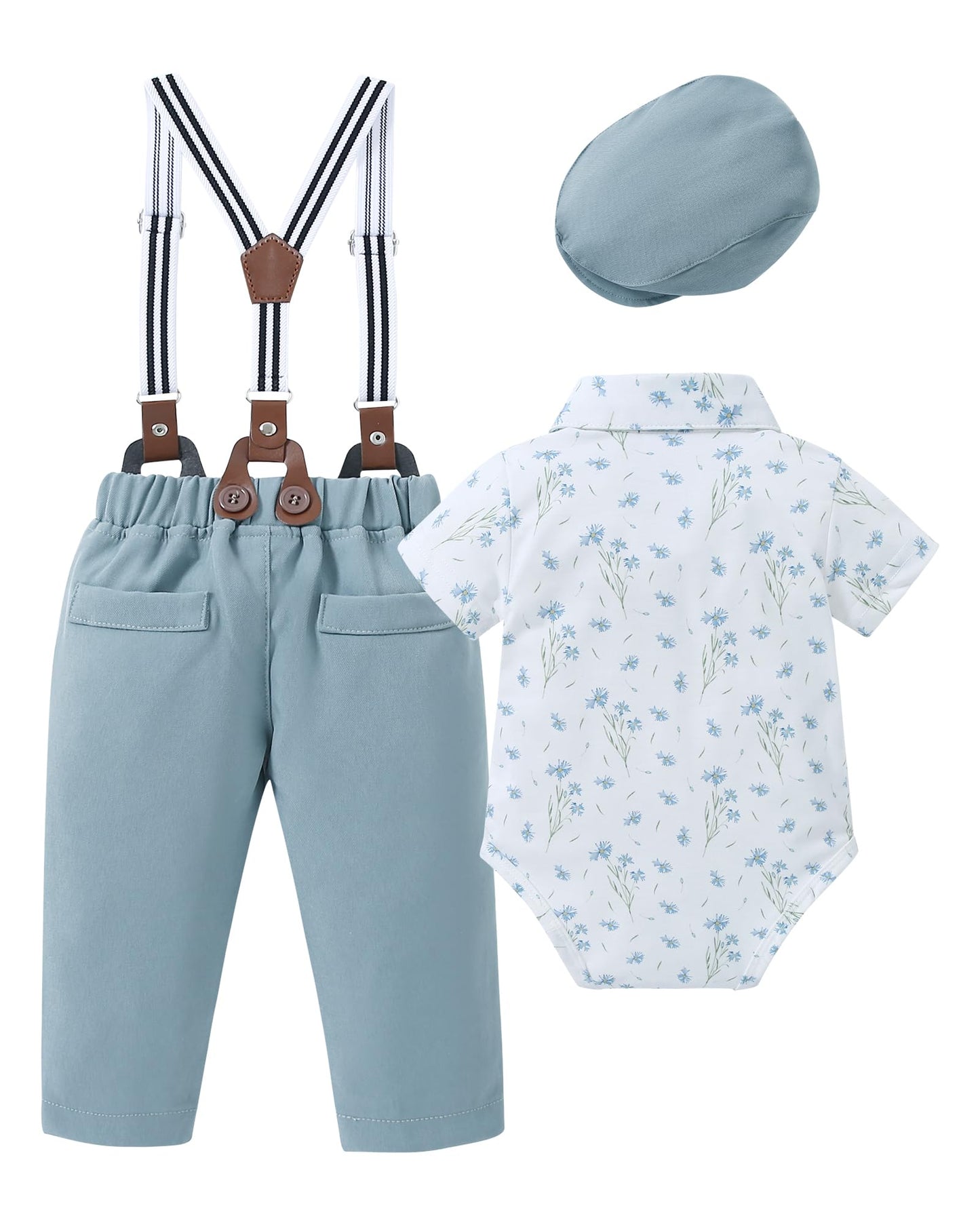 YALLET Baby Boy Clothes Suit Newborn Infant Gentleman Outfits, Formal Dress Shirt+Bowtie+Suspender Shorts Wedding Party Set
