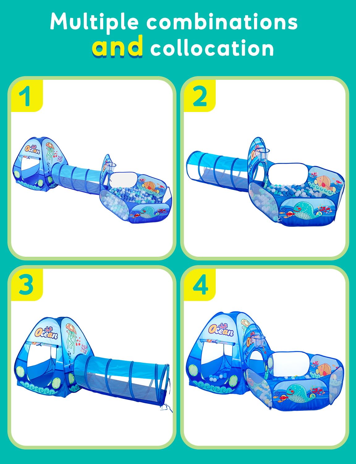 Sumbababy Kids Tent with Crawl Tunnel: Ball Pit Tent for Toddlers - Ball Pit Tunnels for Young Children - Pop Up Baby and Toddler Tent for Indoor & Outdoor