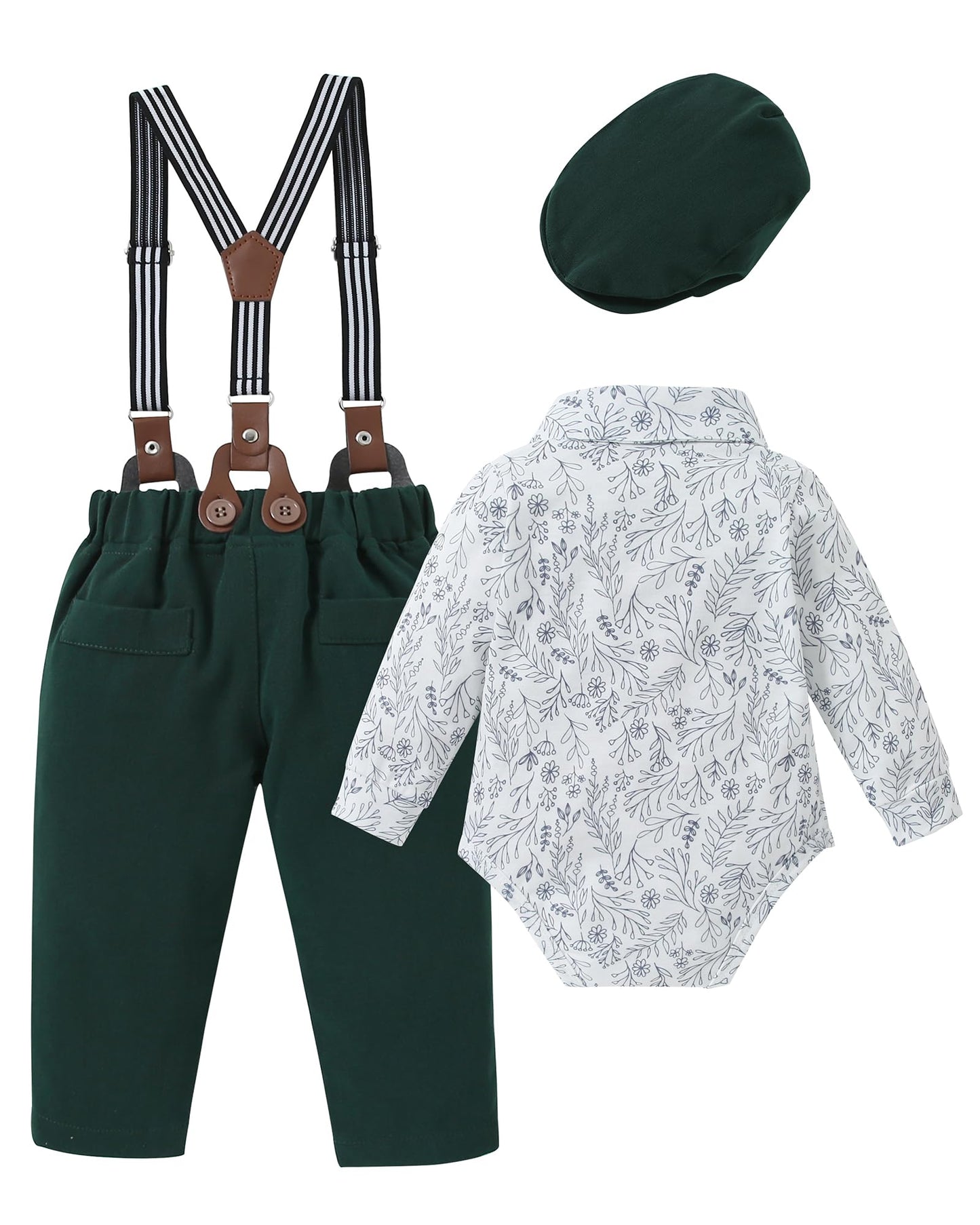YUEMION Baby Boy Clothes Wedding Outfit Suits, 0-18 Months Infant Boy Gentleman Set, Dress Shirt+Vest+Suspender Pants+Bowtie