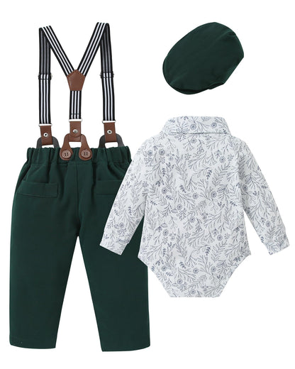 YUEMION Baby Boy Clothes Wedding Outfit Suits, 0-18 Months Infant Boy Gentleman Set, Dress Shirt+Vest+Suspender Pants+Bowtie