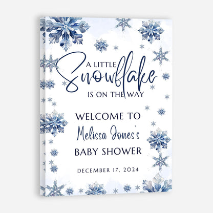 Personalized A Little Snowflake Is On The Way Welcome Sign, Pink, Girl, Winter Baby Shower Canvas