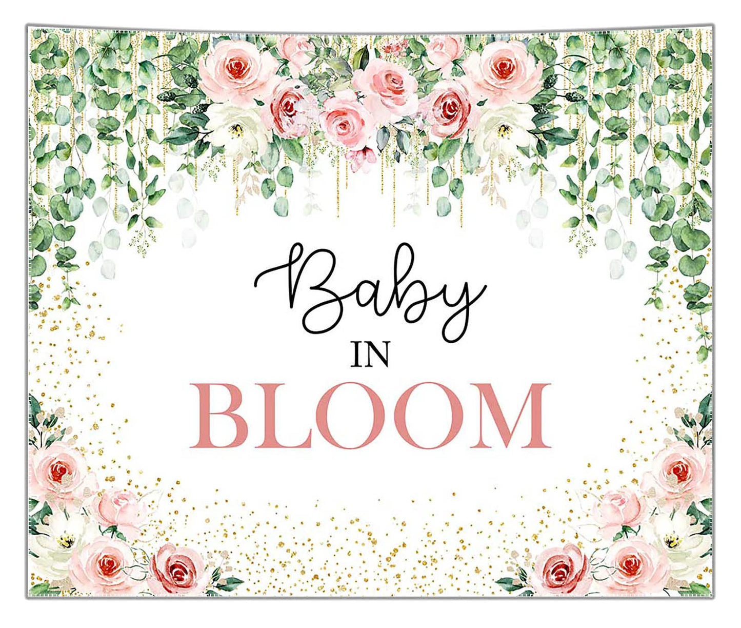Avezano Baby in Bloom Backdrop Sage Green Leaves with Pink Flowers Baby Shower Party Decorations Baby Girl's Greenery Floral Nature Theme Photography Background Cake Table Banner (6x5ft(72x60in))