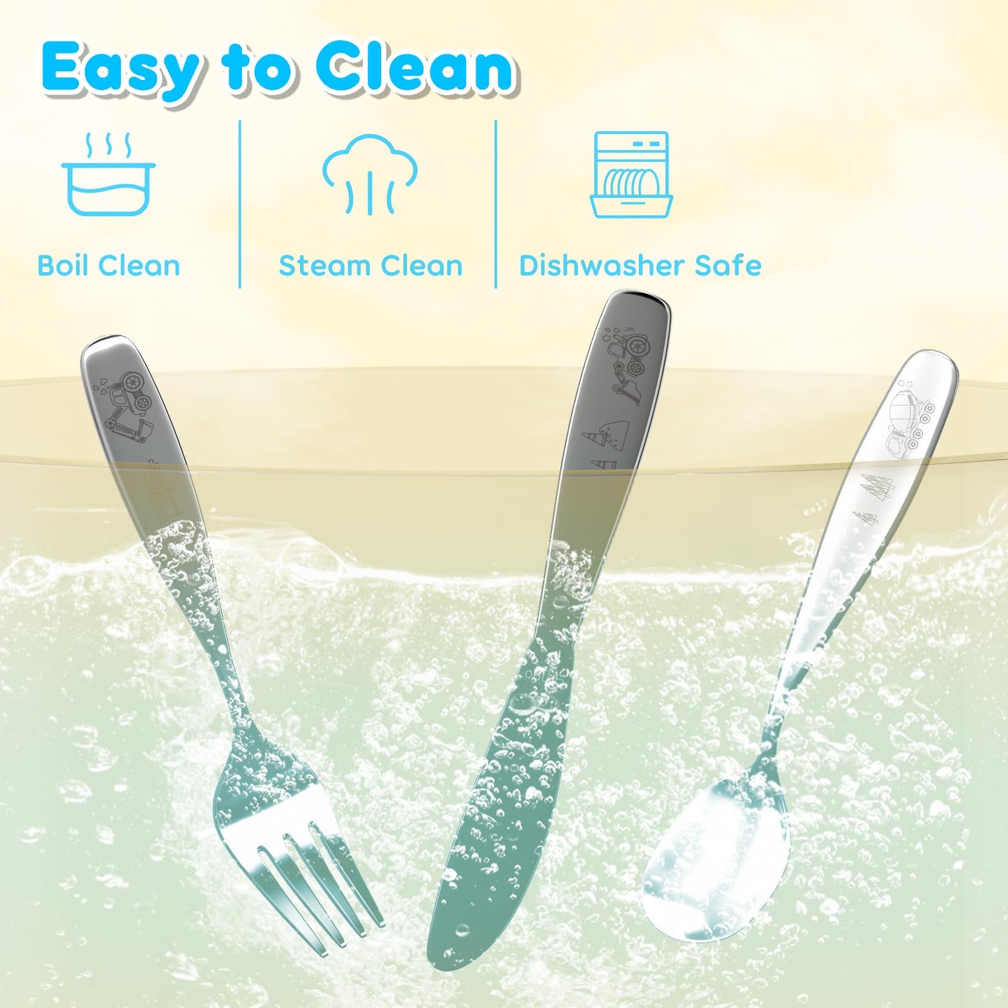Lehoo Castle Kids Silverware Stainless Steel 6 Piece - Toddler Spoons and Forks Knife Set, Metal Kids Cutlery Set, Toddler Utensils Self Feeding (Dinosaur World)
