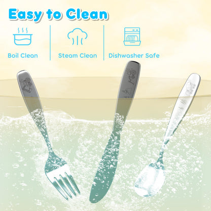 Lehoo Castle Kids Silverware Stainless Steel 6 Piece - Toddler Spoons and Forks Knife Set, Metal Kids Cutlery Set, Toddler Utensils Self Feeding (Dinosaur World)
