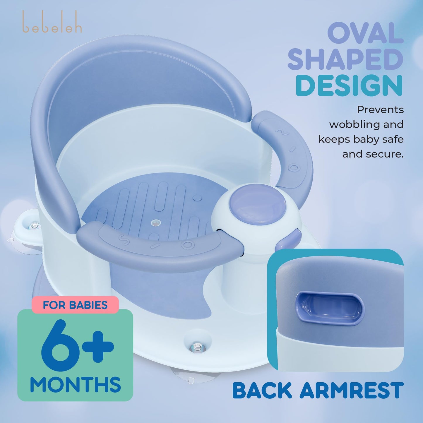 BEBELEH™ Baby Bath Seat for Babies 6 Months & Up - Safe Infant and Toddler Baby Bathtub Seat for Sitting Up - Baby Bath Tub Baby Tub Seat for Shower (Pink)