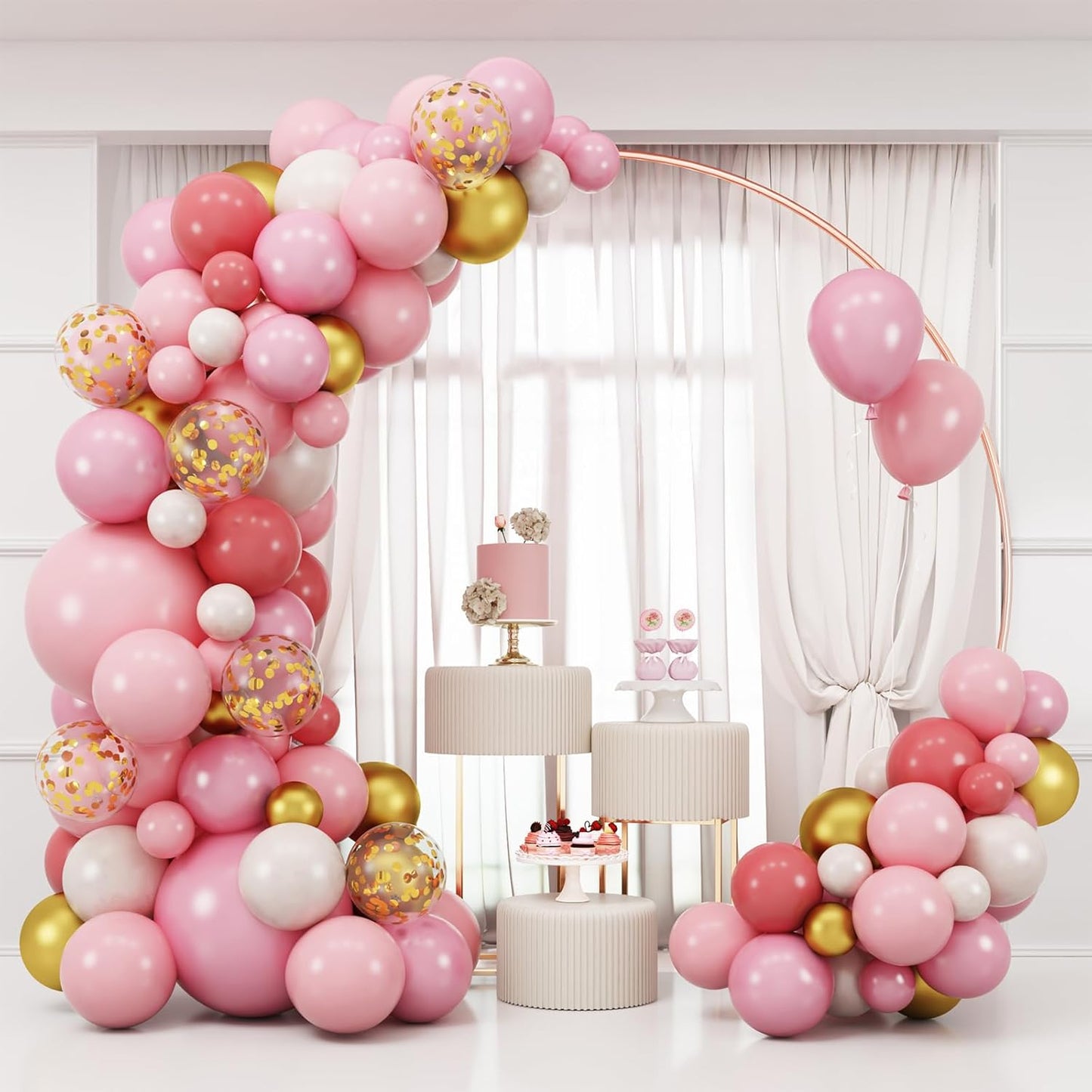 RUBFAC 159pcs Pink and Gold Balloon Arch Kit Pastel Pink White Gold Confetti Latex Helium Balloons for Confession Proposal Wedding Valentine's Day Girl Birthday Baby Shower Party Decorations