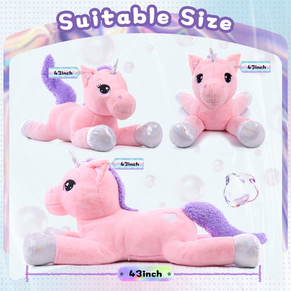 43" Giant Unicorn Stuffed Animal, Unicorn Plush Pillow Toys Big Plushy Fluffy, Gift for Girls Kids Boys Girlfriend, White & Purple
