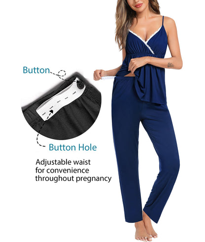 SWOMOG Maternity Nursing Robe Set 3 Piece Breastfeeding Pajamas 3 in 1 Labor Delivery Sleevless Tops&Long Pants Pregnancy Pjs