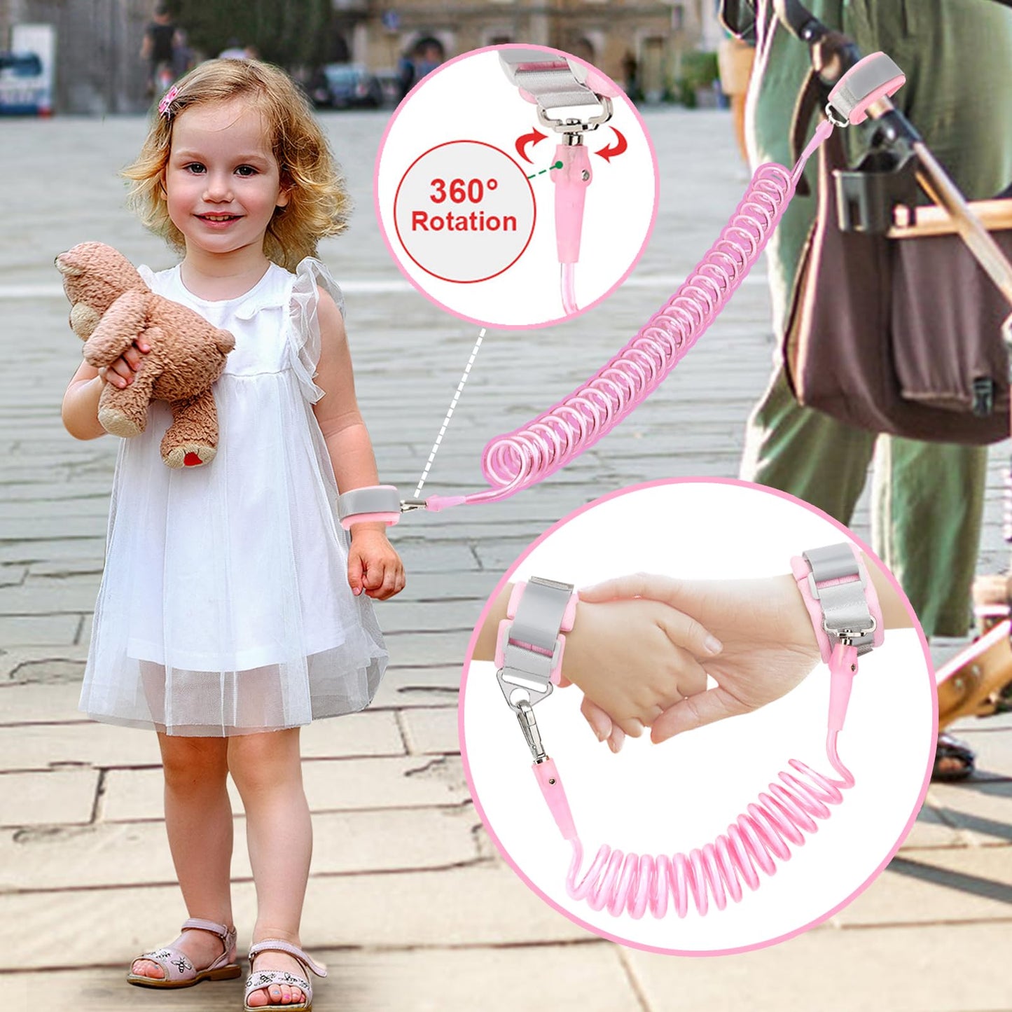 Accmor 3 in 1 Toddler Harness Leashes + Anti Lost Wrist Link, Kids Harness Children Leash for Girls, Child Anti Lost Leash Baby Cute Harness Belt Strap Hold Kids Close While Walking
