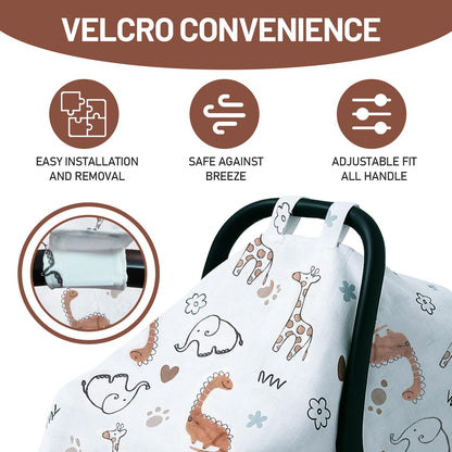 100% Muslin Summer Baby Car Seat Cover, Universal Fit Infant Car Seat Canopy, Breathable & Lightweight Sun, Weather Protection for Boys & Girls