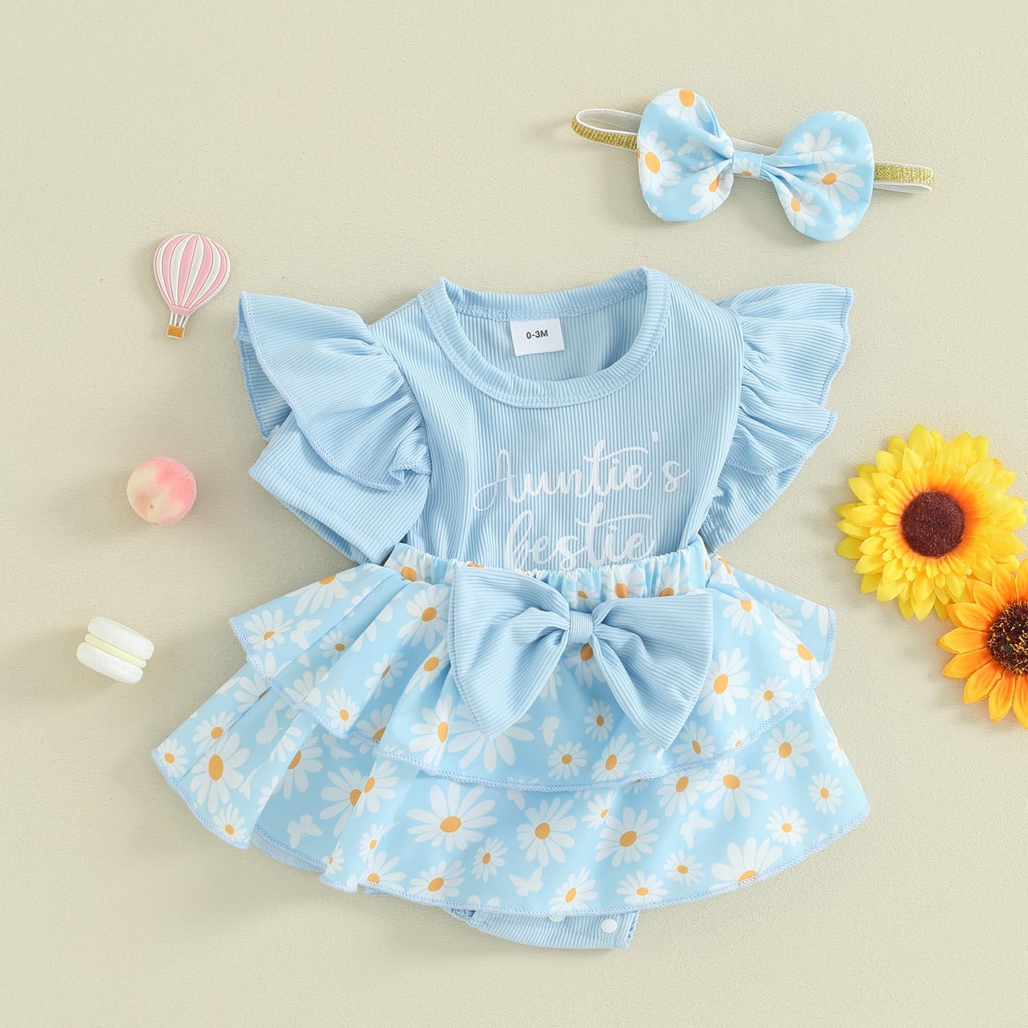 Baby Girls Daisy Romper Bowknot Bodysuit+Headband Short Sleeve Playsuits Floral Jumpsuit Infant Summer Clothes