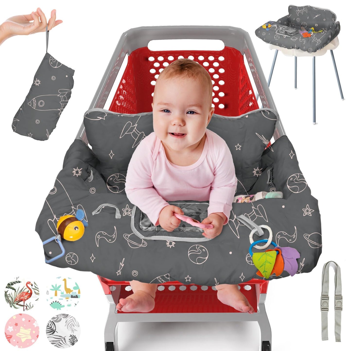 Shopping Cart Cover for Baby PILLANI, High Chair Cover for Restaurant Seat, Grocery Cart Cover for Baby Girl and Boy, Cotton Buggy Covers for Babies, Toddler Shopping Cart Cover
