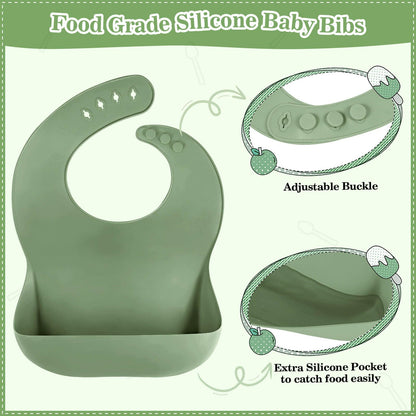 Silicone Baby Feeding Set 10 Pcs Baby Led Weaning Supplies Suction Bowl Divided Plate Baby Bibs Fruit Feeder Baby Spoons Forks Sippy Cup Toddler Utensil Sets Baby Essentials for Newborn Gift