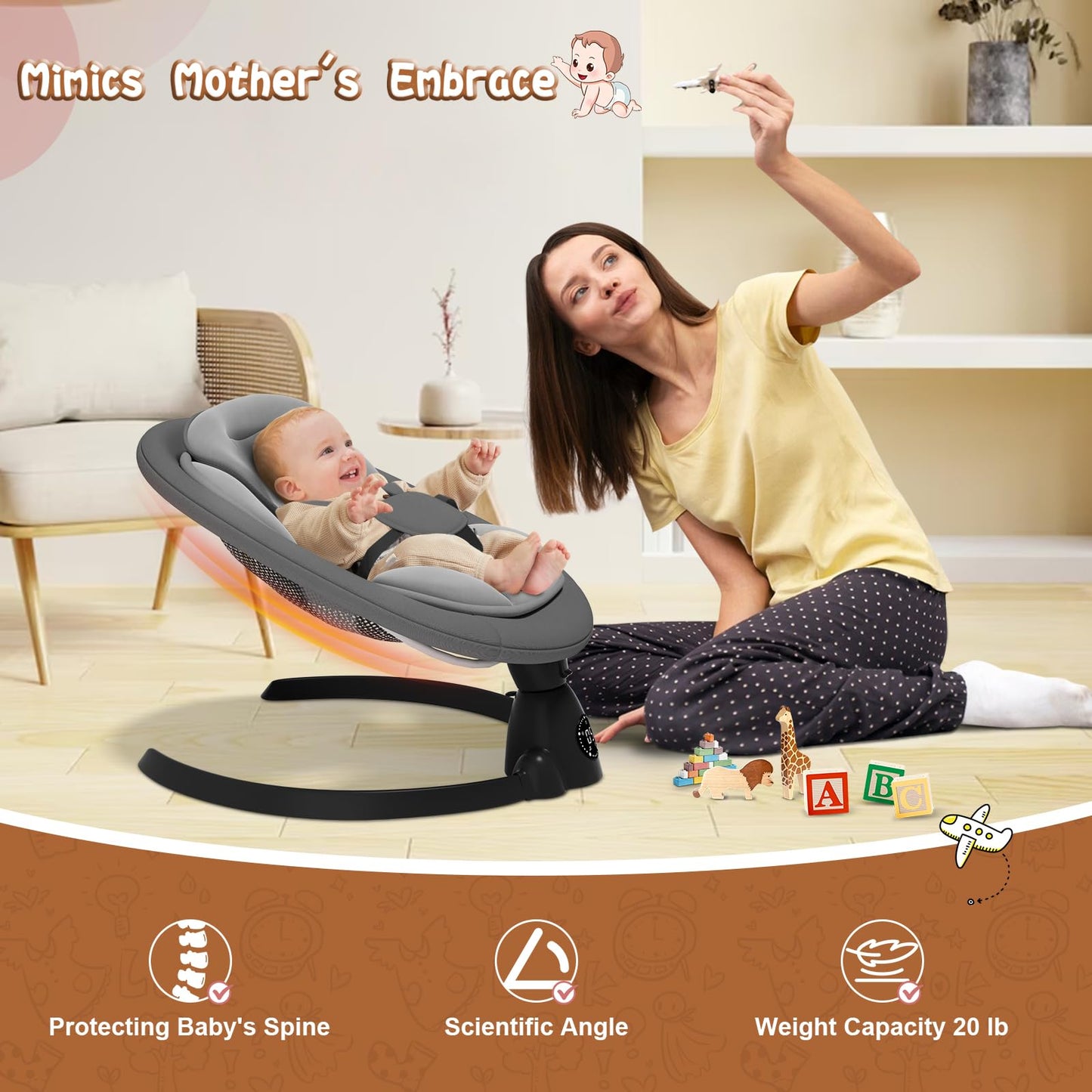 Electric Baby Swings for Infants to Toddler Baby Swing with Remote Control & Bluetooth Music 10-Preset Melodies (Pink)