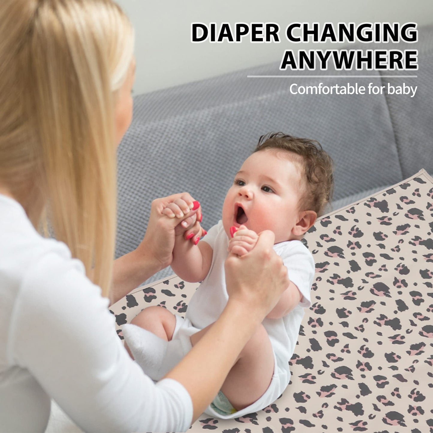 Vegan Leather Baby Changing Mat - Wipeable Portable Changing Pad, Foldable Travel Changing Mat for Baby, Newborns Toddlers Shower Gifts (Flower,20"*28")