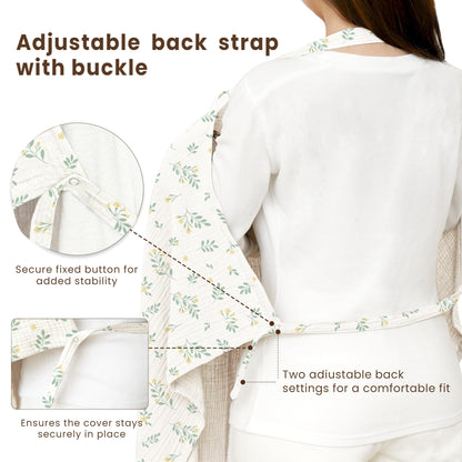 Konssy Muslin Nursing Cover for Baby Breastfeeding, Breathable 100% Cotton Breastfeeding Cover with Rigid Hoop for Mother Nursing Apron, Multi-use Carseat Canopy (Summer Wheat)