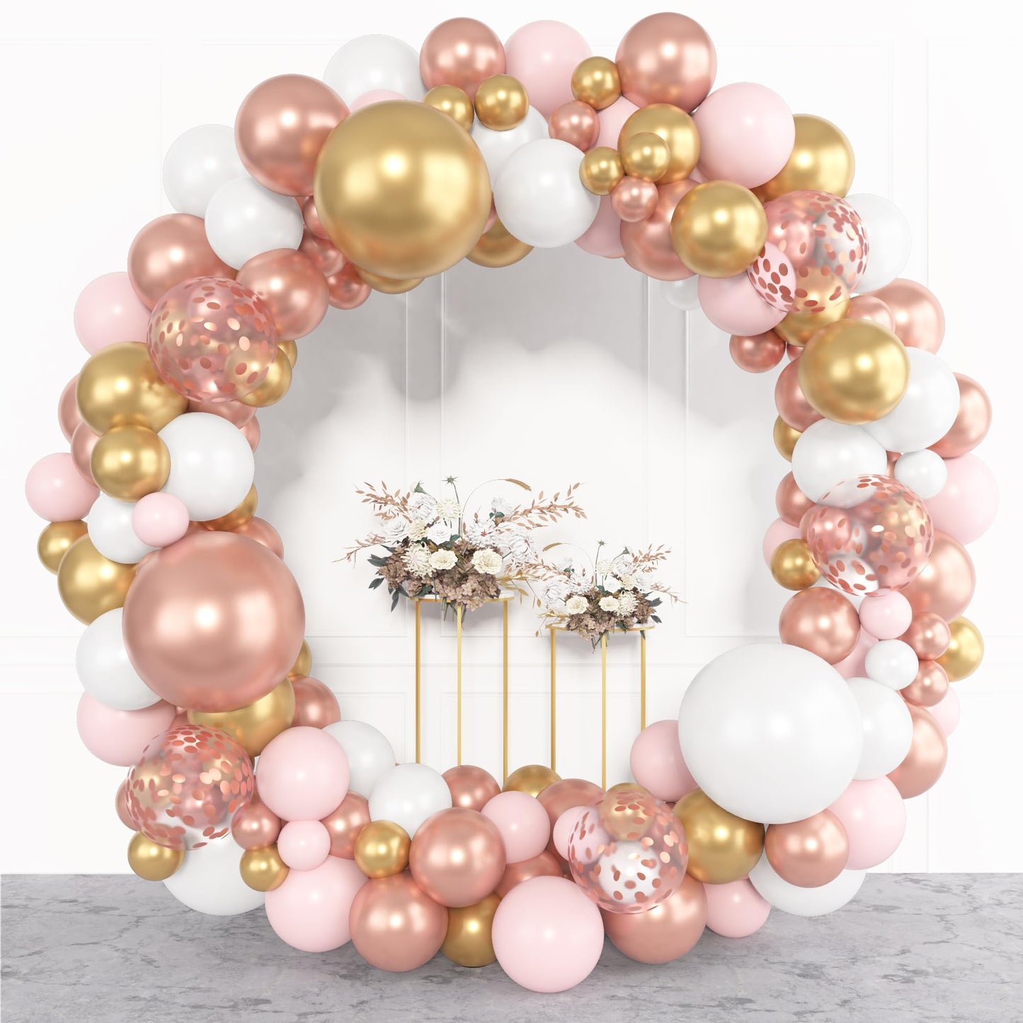 Amandir 153pcs Sage Green Balloon Garland Arch Kit, Different Sizes 18 12 10 5 inch Green Blush Gold Latex Metallic Confetti Gold Balloons for Birthday Baby Shower Wedding Safari Forest Decorations