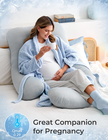 Momcozy Pregnancy Pillows for Sleeping, U Shaped Full Body Maternity Pillow with Removable Cover - Support for Back, Legs, Belly, HIPS for Pregnant Women, 57 Inch Pregnancy Pillow for Women, Grey