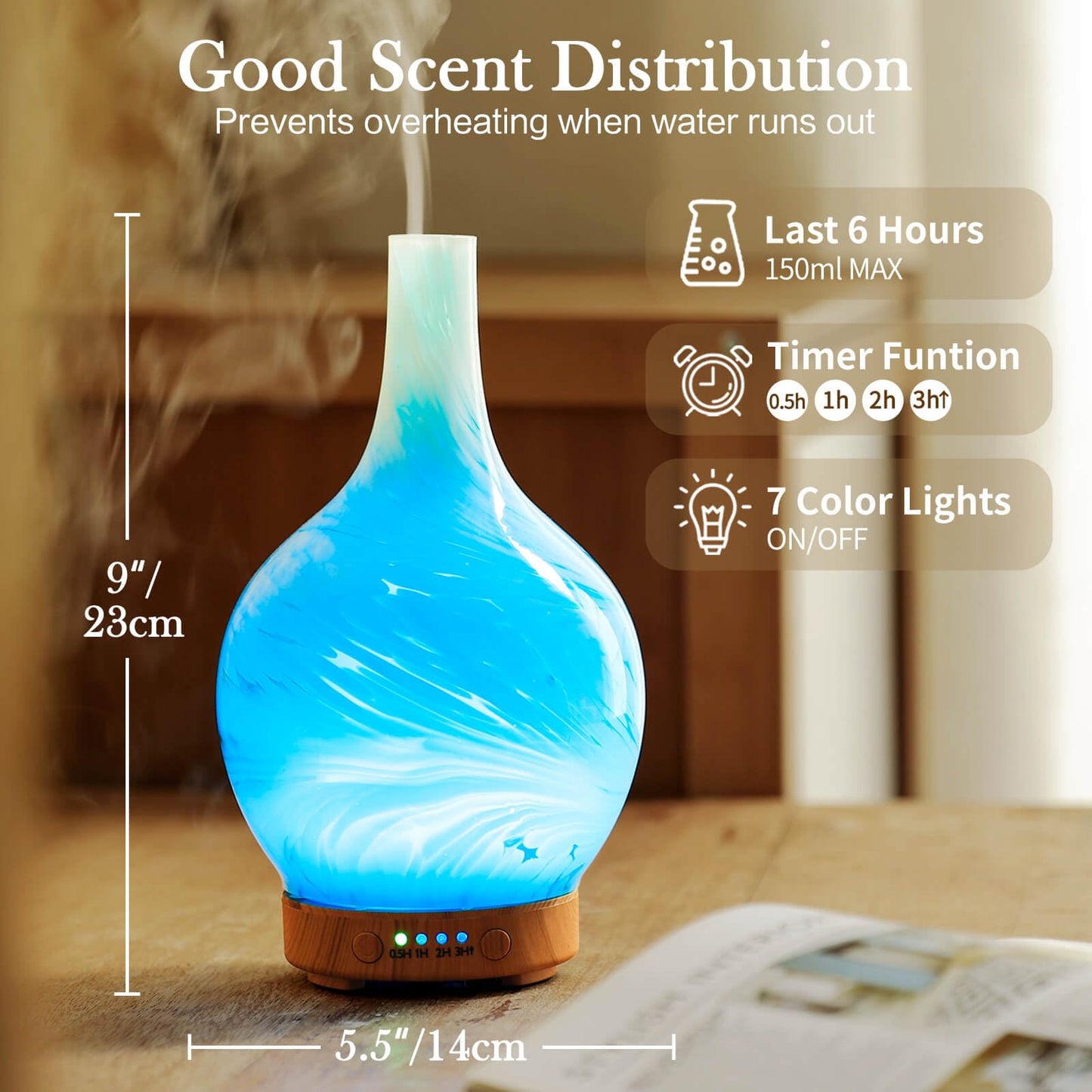 Porseme 3D Essential Oil Diffuser Cool Mist Humidifier Ultrasonic Aromatherapy Diffuser,150ml Last 6h,Auto Shut-Off,Air Refresh,Decoration for Home,Office,Yoga,Baby,Sleep