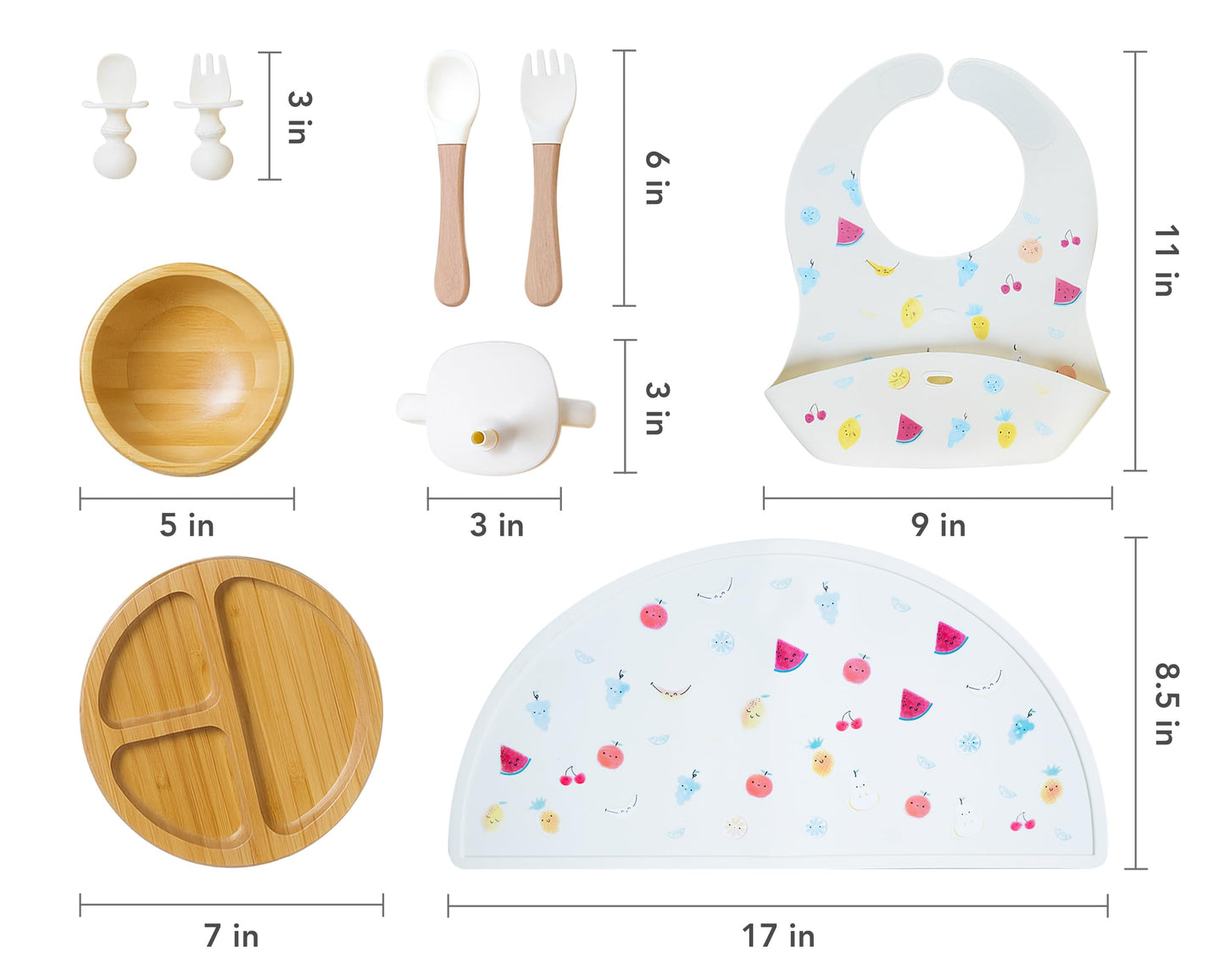 Bamboo Baby Feeding Set for Infants & Toddlers - Baby Essentials, Non-Toxic, Sustainable, Bamboo Suction Plate & Bowl, Bib, Sippy Cup w/Lid & Straw, Daily Use, Travel, Baby Shower Gifts (Pink)