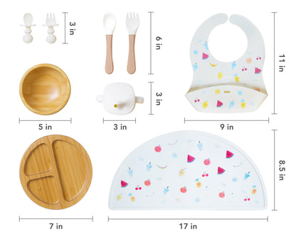 Bamboo Baby Feeding Set for Infants & Toddlers - Baby Essentials, Non-Toxic, Sustainable, Bamboo Suction Plate & Bowl, Bib, Sippy Cup w/Lid & Straw, Daily Use, Travel, Baby Shower Gifts (Pink)