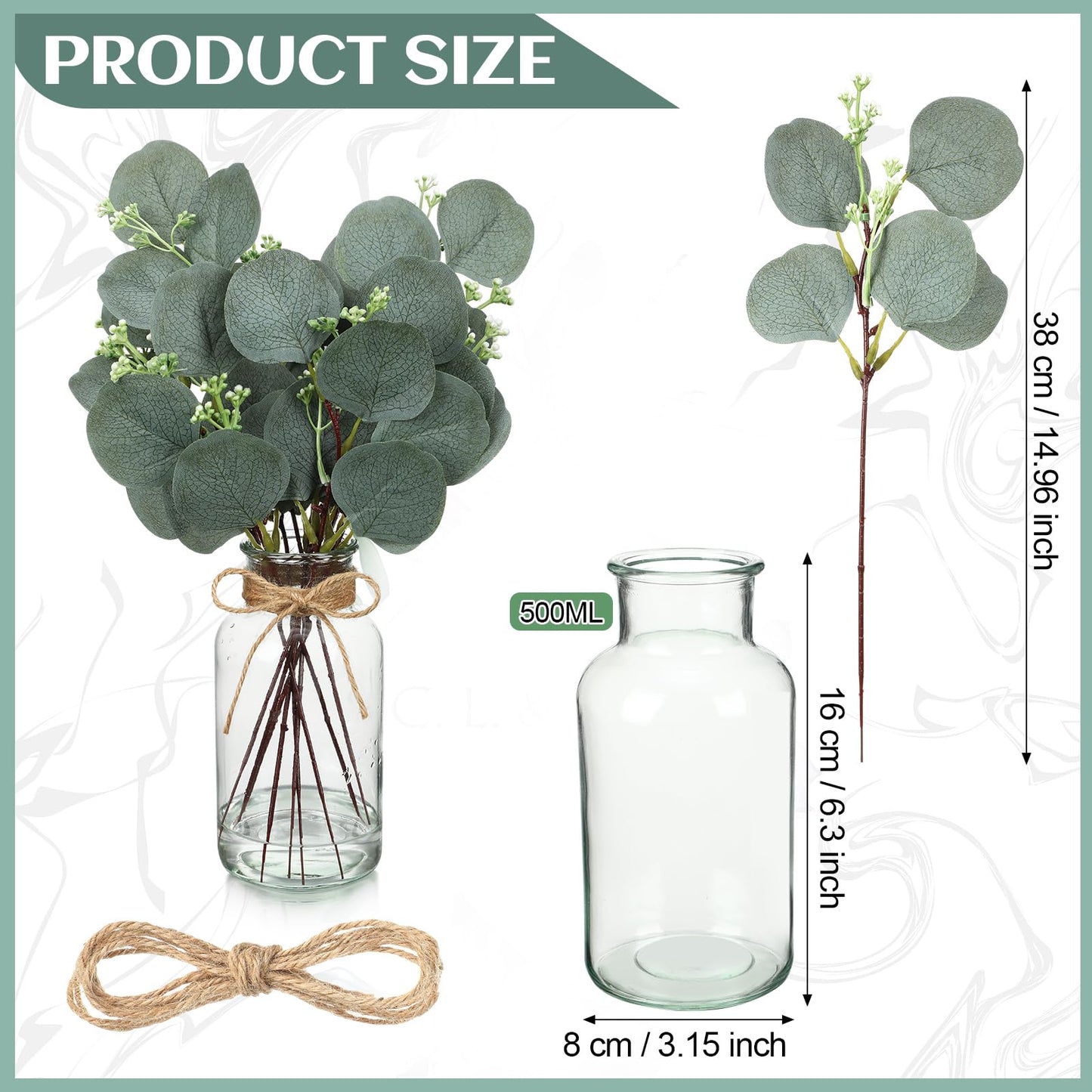 4 Pack Artificial Eucalyptus Stems in Glass Vase 15 Inch Fake Plants Eucalyptus Potted Fake Plant with Double-Sided Green Leaves for Desk,Farmhouse,Wedding,Home,Office Decor(Classical)