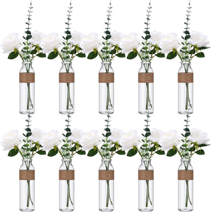 10 Set Clear Glass Vase with Flowers Centerpieces 10 Clear Glass Jars 40 Artificial Plant with Rope Table Centerpieces for Wedding Rustic Baby Shower Party Farmhouse Home Decoration