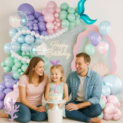 CROSSFINGERS Mermaid Balloon Garland Arch Kit,145pcs Purple Pastel Pink light Blue Balloons with Mermaid Tails Foil Balloons for Birthday Gender Reveal Baby Shower Ocean Themed Party Decorations