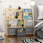 White Kids Bookshelf Wood Toy Storage Organizer Cabinet Children Bookcase Toddler Baby Sling Book Rack 3 Cube Bins Fabric Drawers for Playroom Bedroom Nursery School