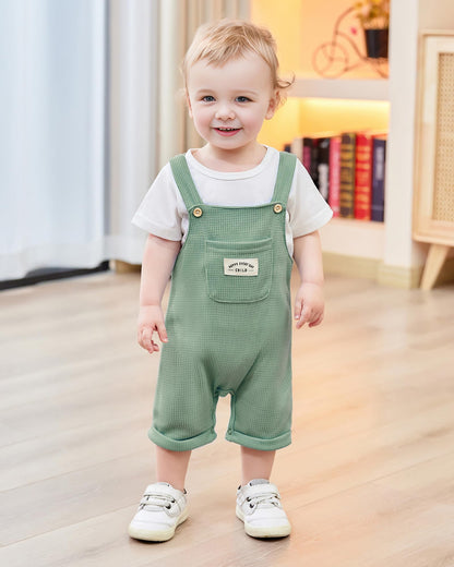 ZOEREA Toddler Baby Boys Clothes Summer Outfit Stripe T-Shirt and Shortall Romper Set Cute Jumpsuit Solid Color 6M-4T