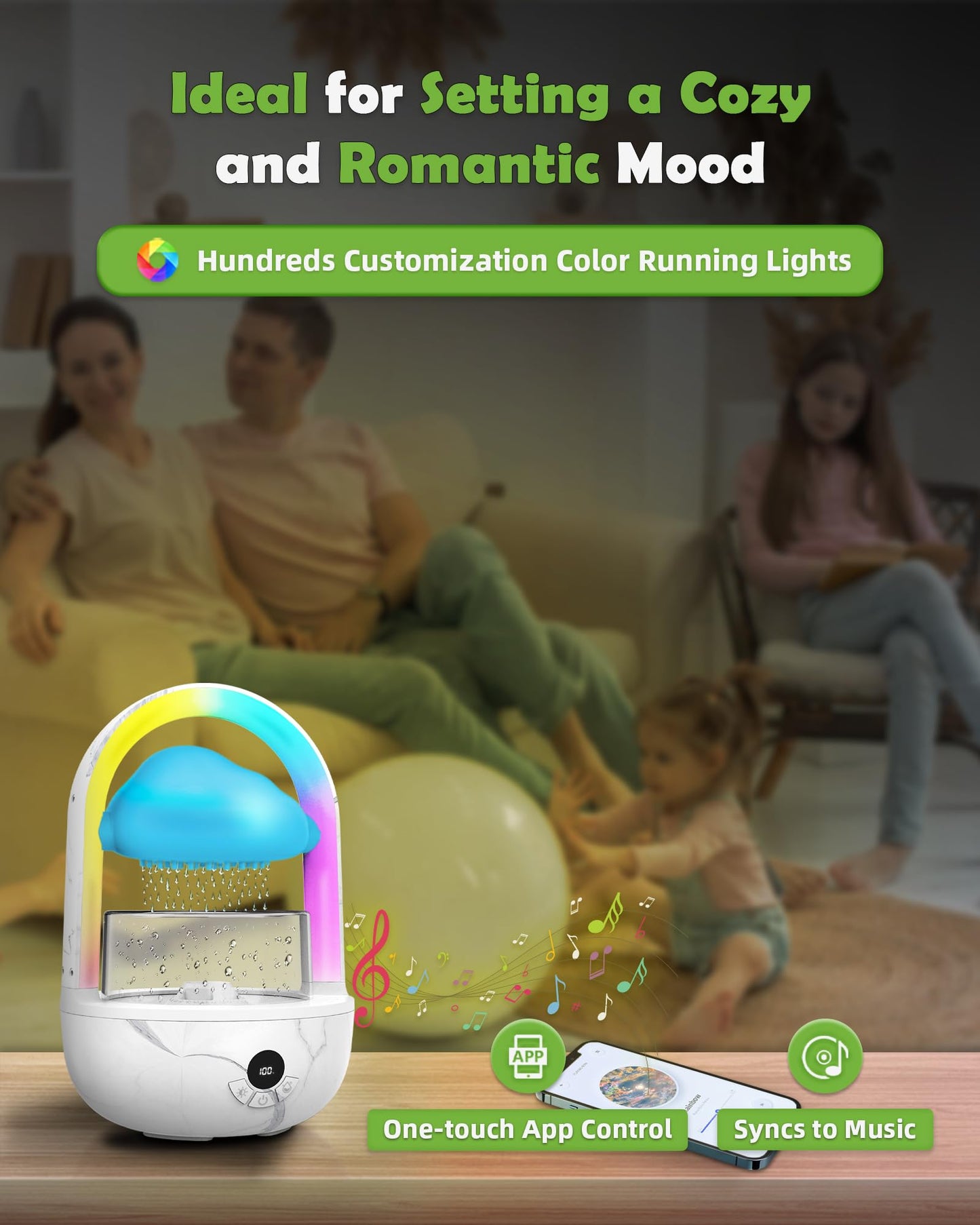 Weljoy Aromatherapy Essential Oil Diffuser Rainbow Rain Cloud Micro Humidifier Water Drip Mushroom Diffuser with Running Lights Rain Sounds for Sleeping-Tabletop Water Fountain&Night Light