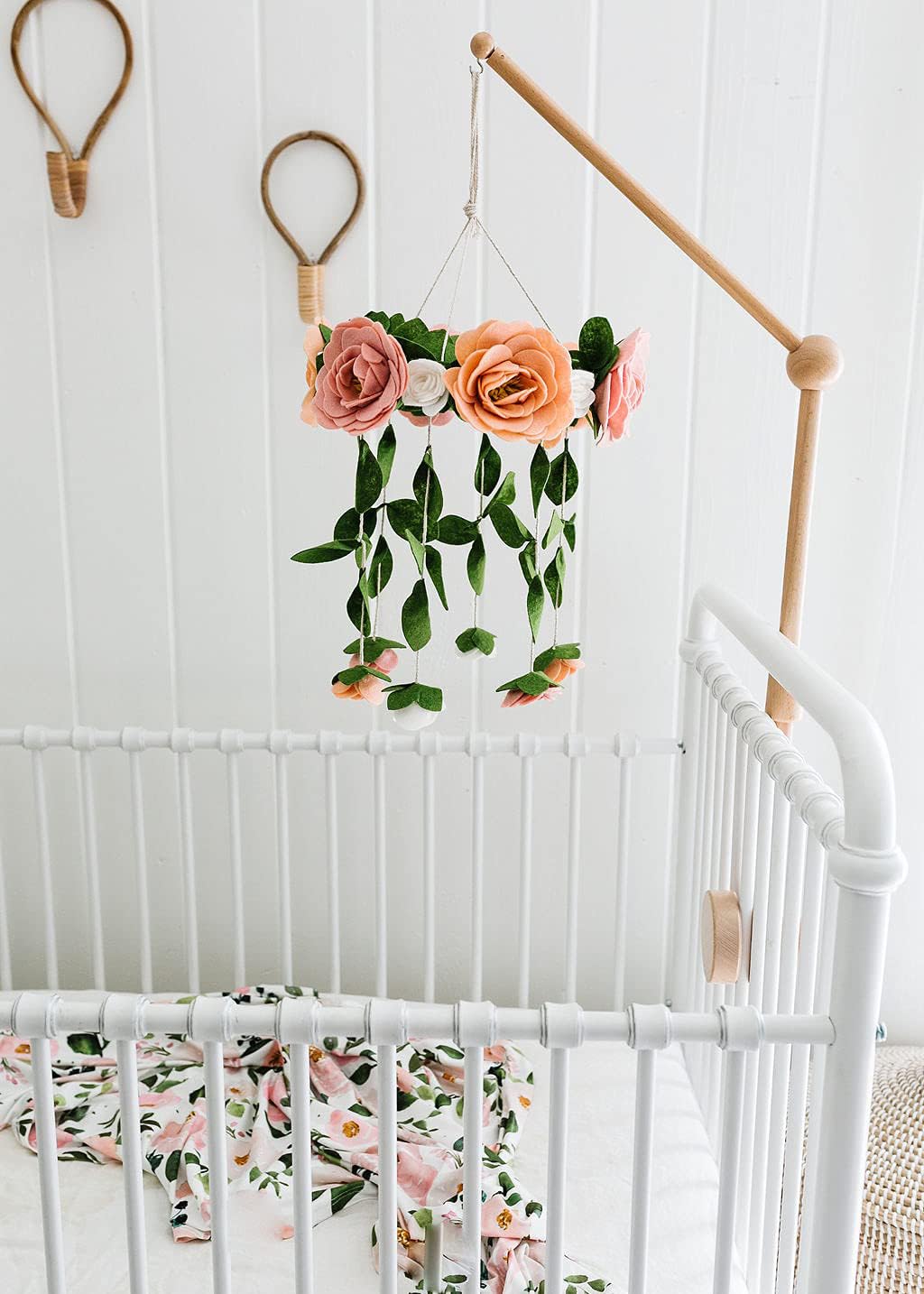 Baby Crib Mobile (Felt Rose) - Baby Shower Gift Nursery Decorations - Handmade Floral Decor for Girls