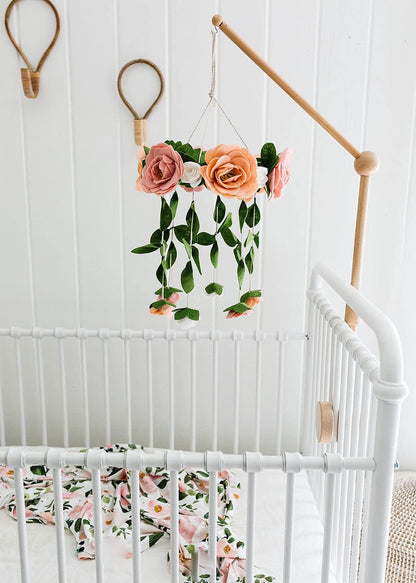 Baby Crib Mobile (Felt Rose) - Baby Shower Gift Nursery Decorations - Handmade Floral Decor for Girls