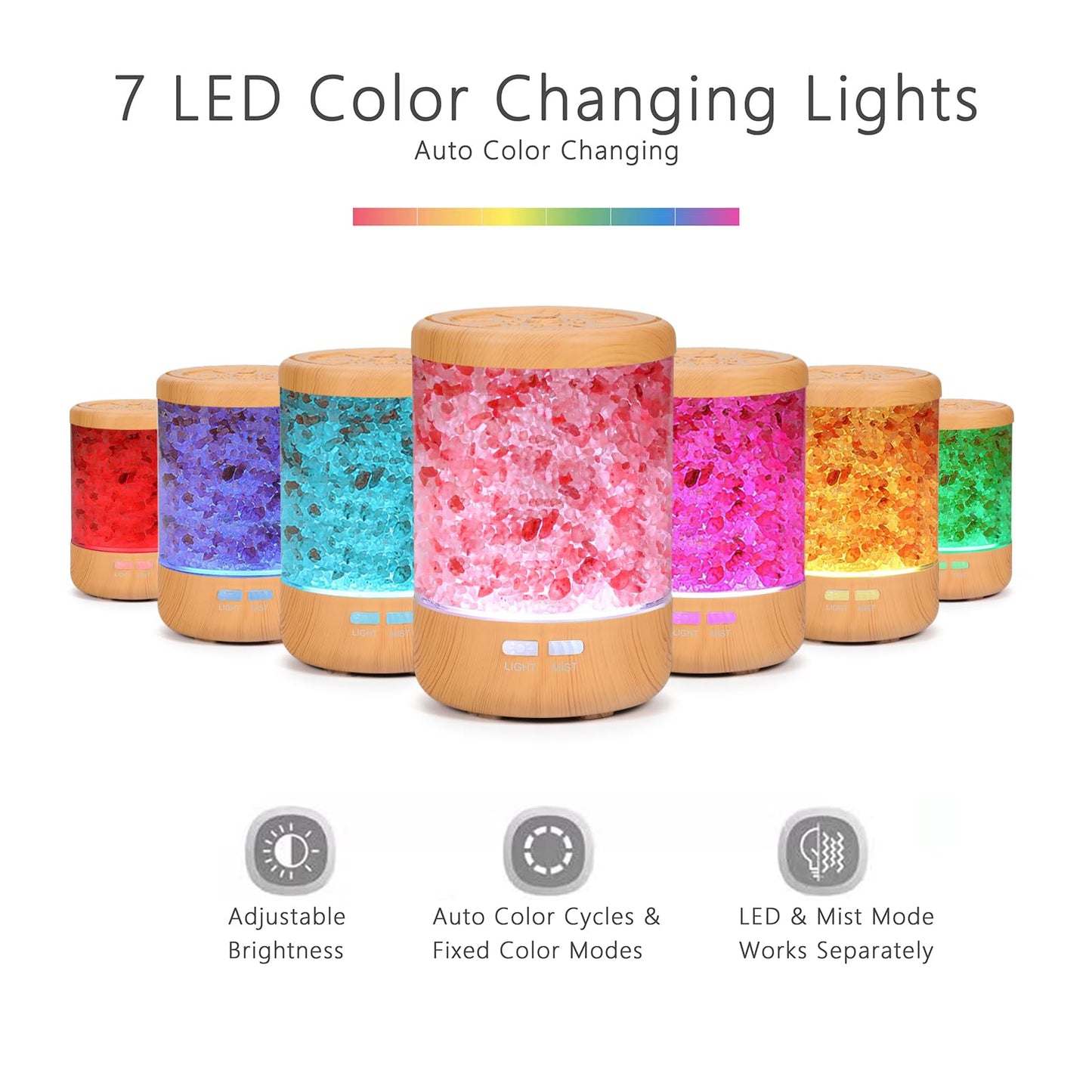 Essential Oil Diffuser Aromatherapy Diffuser - Himalayan Pink Salt Crystal Diffusers for Essential Oils with 7 Color Lights 2 Mist Mode, Reduce Noise Design for Baby Room, Yellow