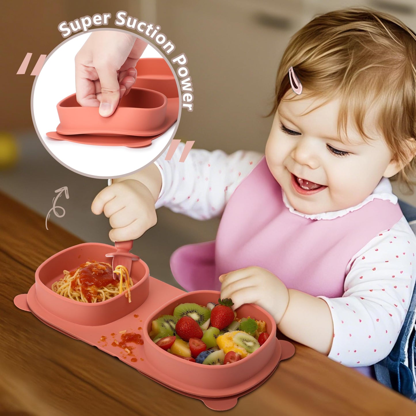 Silicone Foldable Novelty Dinner Plates,Baby Plates Travel Essential with Forks and Spoons,Microwave & Dishwasher SafeWatermelon