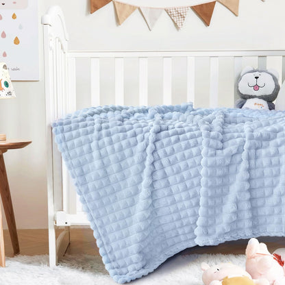 HOMRITAR Baby Blanket for Boys Girls Fleece Super Soft Plush Fuzzy Cozy Toddler Blanket with Square 3D Jacquard Grid Design Luxury Lightweight Bed Blanket for Newborn Infant Cream, 30 x 40 Inch
